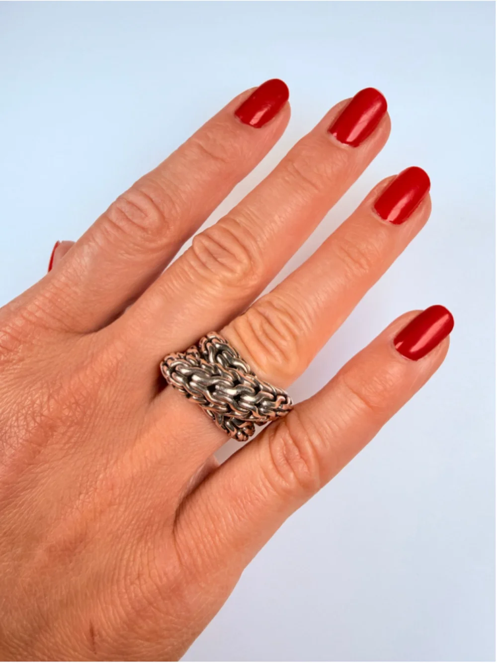 John Hardy Tiga Classic Chain Overlap Wrap 925 Sterling Silver Chunky Band Ring